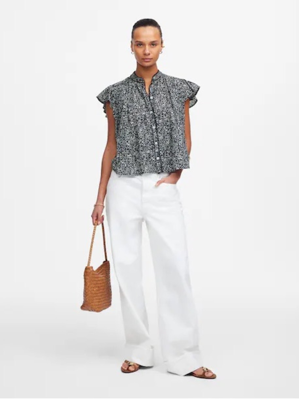 Madewell Shirred Lace-Trim Top size XS (A3)